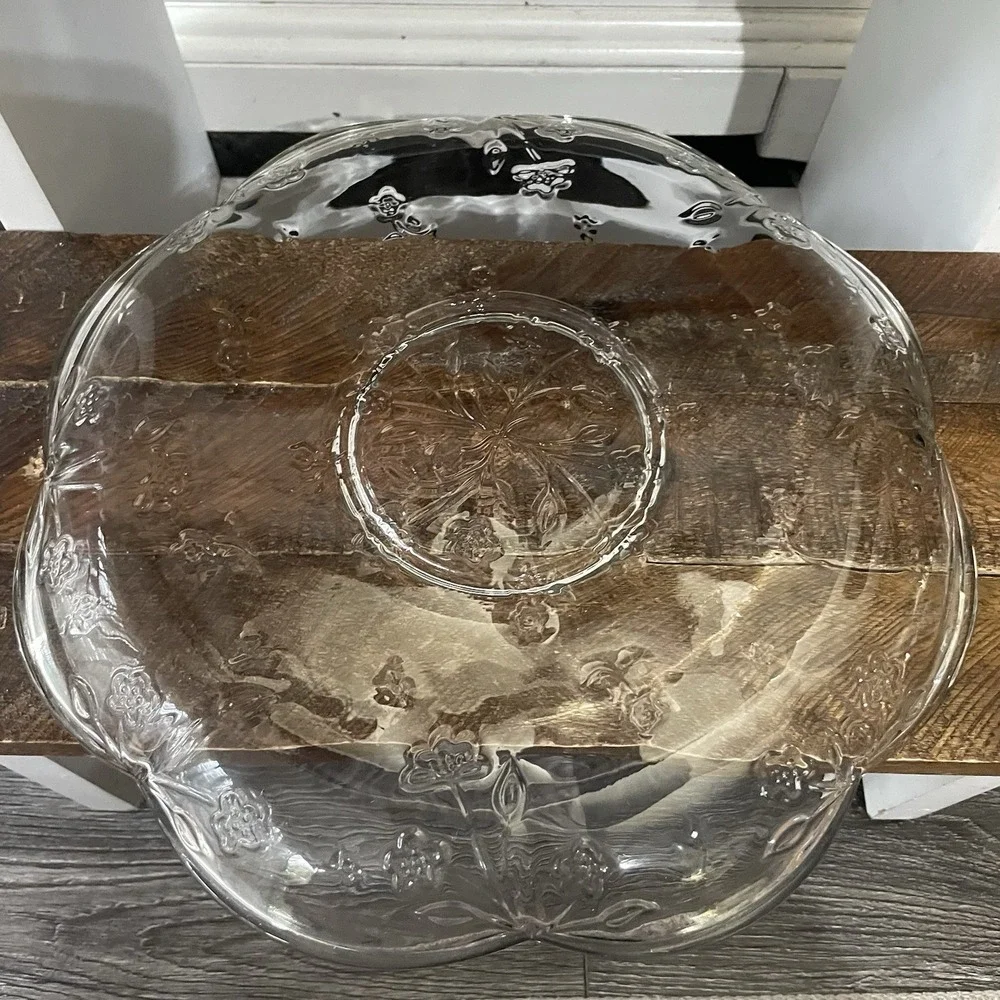 Vintage Anchor Hocking Glass Serving Platter Savannah Floral 12